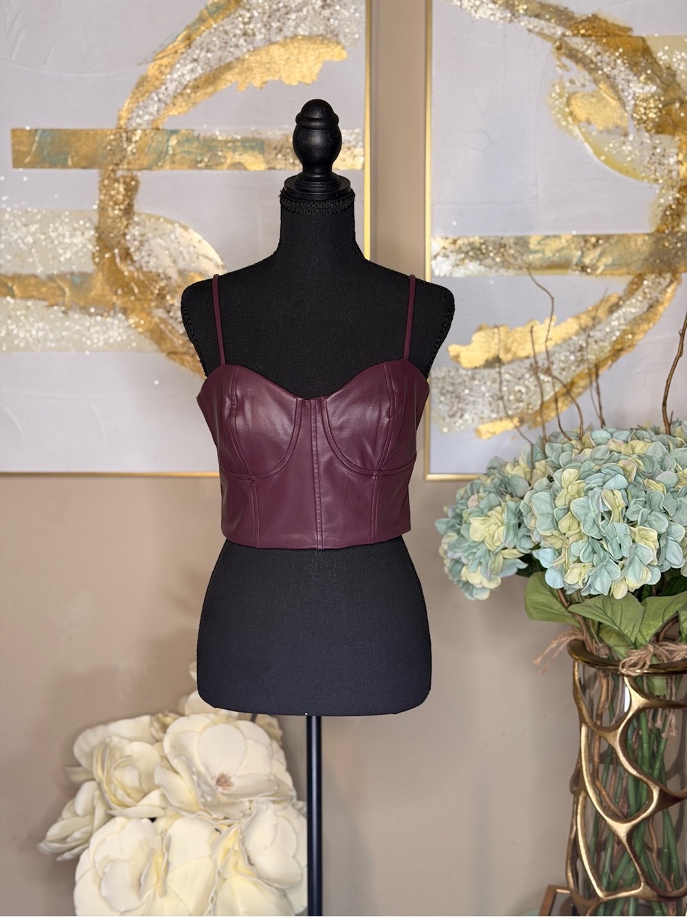 Express Women’s Burgundy Leather Bustier Crop Top